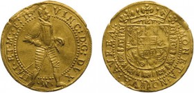 ZECCHE ITALIANE. MANTOVA, VINCENZO I GONZAGA (1587-1612). ONGARO - Oro, 3,45 gr, 21 mm, SPL+. Ex Santamaria.
D: VINC D G DVX M IIII ET M F II Il Duca...