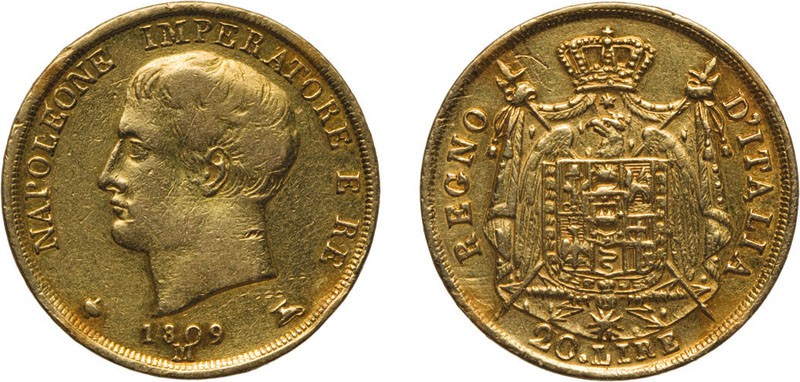 ZECCHE ITALIANE. MILANO. NAPOLEONE I (1805-1814). 20 LIRE 1809 - Oro, 6,40 gr, 2...