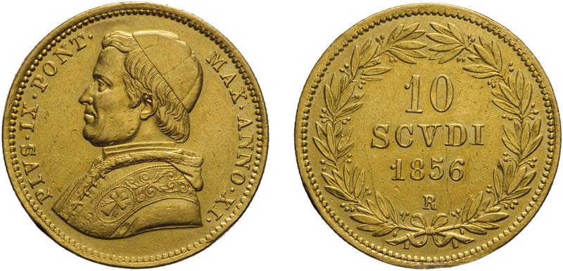 ZECCHE ITALIANE. ROMA, PIO IX (1846-1878). 10 SCUDI 1856, ANNO XI - Oro, 17,29 g...