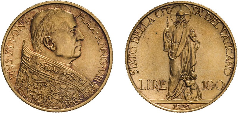 ZECCHE ITALIANE. PIO XI. 100 LIRE 1929 - Roma. Oro, 8,82 gr, 23 mm. SPL+/qFDC . ...