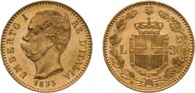 REGNO D'ITALIA. UMBERTO I. 20 LIRE 1893 - Roma. Oro, 6,44 gr, 21 mm, SPL+. Uno del millesimo ribattutto. Molto Rara,
D: UMBERTO I RE D'ITALIA Testa d...