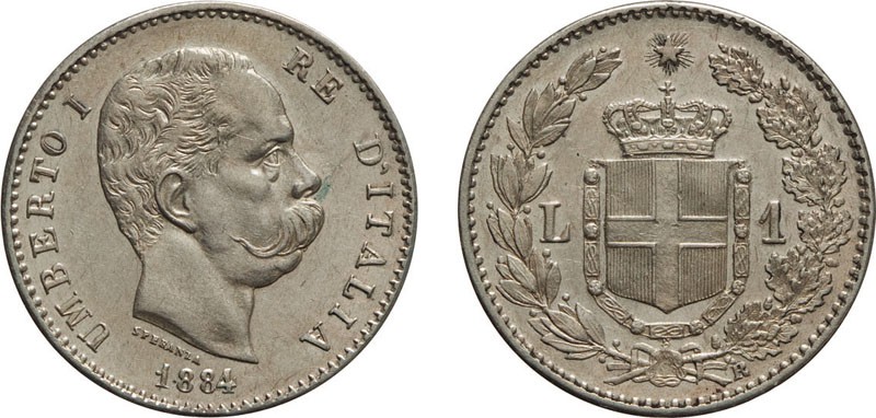 REGNO D'ITALIA. UMBERTO I. 1 LIRA 1884 - Roma. Argento, 5,01 gr, 23 mm, qFDC. Ra...