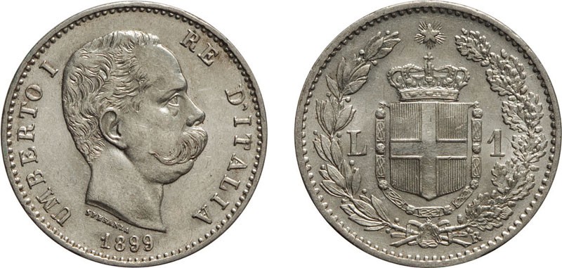 REGNO D'ITALIA. UMBERTO I. 1 LIRA 1899 - Roma. Argento, 5 gr, 23 mm, FDC. Rara....
