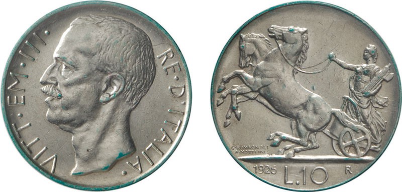 REGNO D'ITALIA. VITTORIO EMANUELE III. 10 LIRE BIGA 1926 - Roma. Argento. SPL+. ...