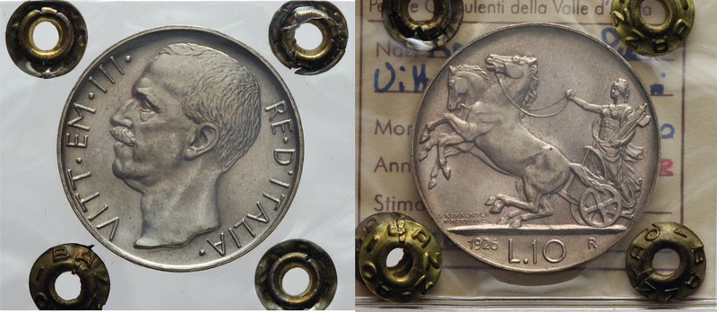 REGNO D'ITALIA. VITTORIO EMANUELE III. 10 LIRE BIGA 1926 - Roma. Argento, qFDC. ...