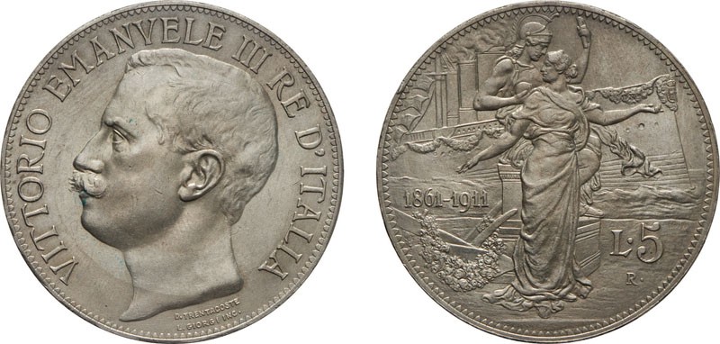 REGNO D'ITALIA. VITTORIO EMANUELE III. 5 LIRE 1911 - Roma. Argento, 24,98 gr, 37...