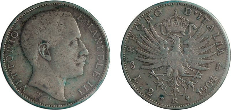 REGNO D'ITALIA. VITTORIO EMANUELE III. 2 LIRE AQUILA SABAUDA 1904 - Roma. Argent...