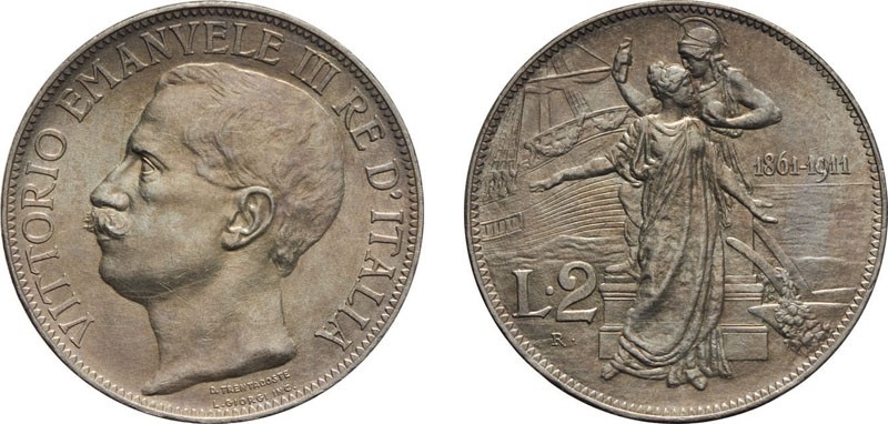 REGNO D'ITALIA. VITTORIO EMANUELE III. 2 LIRE UI 1911 - Roma. Argento, 10 gr, 27...