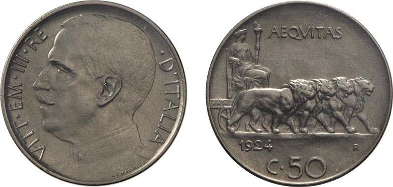 REGNO D'ITALIA. VITTORIO EMANUELE III. 50 CENTESIMI LEONI 1924 BORDO LISCIO - Ro...