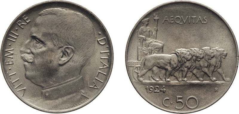 REGNO D'ITALIA. VITTORIO EMANUELE III. 50 CENTESIMI LEONI 1924 BORDO LISCIO - Ro...