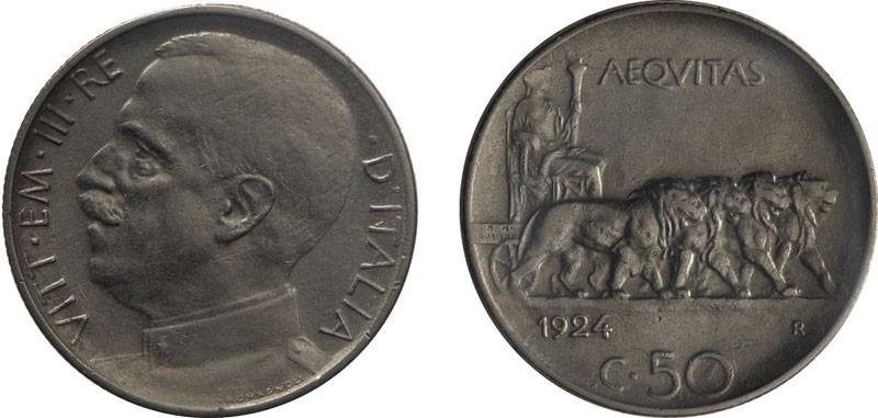 REGNO D'ITALIA. VITTORIO EMANUELE III. 50 CENTESIMI 1924 LEONI BORDO RIGATO - Ro...