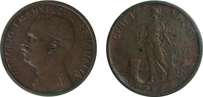REGNO D'ITALIA. VITTORIO EMANUELE III. 1 CENTESIMO PRORA 1908 - Roma. Rame. SPL/...