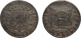 ZECCHE ESTERE. BOLIVIA. Carlo III. 8 REALI 1770 - Potosì. Argento, 26,80 gr, 39,5 mm. BB+
D: CAROLVS III D G HISPAN ET IND REX * Scudo coronato *J/R/...