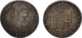 ZECCHE ESTERE. BOLIVIA. FERDINANDO VII. 8 REALI 1808 - Potosì. Argento, 27 gr, 38 mm. qBB
D: CAROLUS .IIII . DEI GRATIA Busto laureato a destra. Sott...