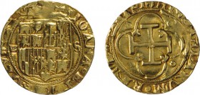 ZECCHE ESTERE. SPAGNA. JUANA E CARLO I (1504-1555). SCUDO - Siviglia. Oro, 3,30 gr, 22 mm, MB
D: IOANA. ET. CAROLVS. Scudo coronato ed accostato da s...