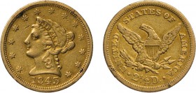 ZECCHE ESTERE. STATI UNITI D'AMERICA. 2 ½ DOLLARI 1843 - Oro, 4,10 gr, 17 mm, MB+
D: Testa di Liberty volta a sinistra entro giro di 13 stelle.
R: A...