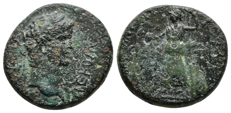 Nero. AD 54-68. Laureate and draped bust right. / Nike advancing left, holding p...