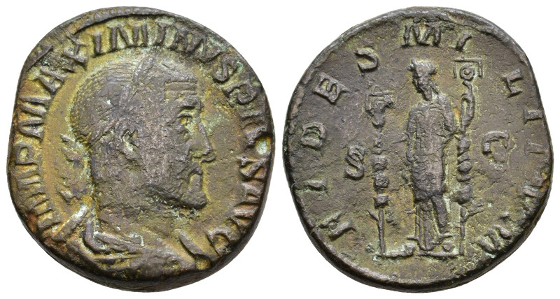 Maximinus I Thrax AD 235-238. Rome Sestertius. MAXIMINVS PIVS AVG GERM, laureate...