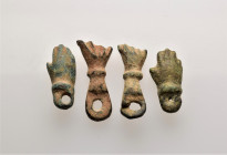 Lot of 4 amuletic pendants, hands. Different periods. From a Musikus Collection, formed before 2005. LOT AS SEEN NO RETURN