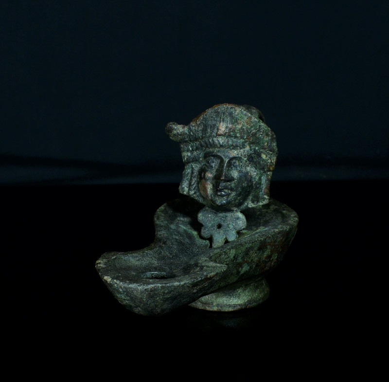 Roman empire. Circa 1st. Century AD. Bronze Oil Lamp. Offered is a spectacular a...