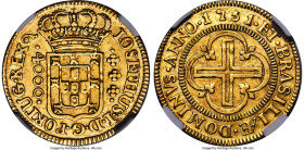 Jose I gold 4000 Reis 1751-(L) AU55 NGC, Lisbon mint, KM171.1, LMB-293, Guimaraes-1751-1.1. First Type, IOSEPHUS/DOMINVS. First year of issue. Key-dat...