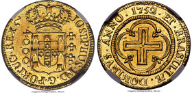 Jose I gold "Inverted Reverse" 4000 Reis 1752-(L) AU Details (Cleaned) NGC, Lisbon mint, KM171.1, LMB-294a, cf. Guimaraes-1752-1.1 (unlisted alignment...