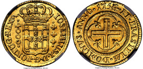 Jose I gold 4000 Reis 1754/3-(L) AU Details (Removed From Jewelry) NGC, Lisbon mint, KM171.1, cf. LMB-296 (unlisted overdate), Guimaraes-1754/3-1/53.1...