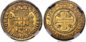 Jose I gold "Inverted Reverse" 4000 Reis 1775-(L) AU Details (Cleaned) NGC, Lisbon mint, KM171.1, LMB-298, Guimaraes-1775-2.74.1. First Type, IOSEPHUS...