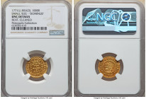 Jose I gold 1000 Reis 1771-(L) UNC Details (Bent, Cleaned) NGC, Lisbon mint, KM162.1, LMB-301, Guimaraes-1771-1.1. Second Type, IOSEPHUS/DOMINUS. Expe...