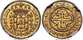 Jose I gold 2000 Reis 1752-(L) MS62 NGC, Lisbon mint, KM182.1, LMB-302, Guimaraes-1752-1.1. Second Type, IOSEPHUS/DOMINUS. Mintage: 12,000. Satin, can...