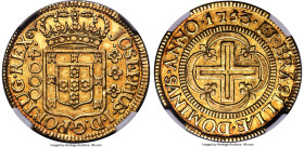 Jose I gold 4000 Reis 1753-(L) AU58 NGC, Lisbon mint, KM171.2, LMB-311, Guimaraes-1753-1.1. Third Type, JOSEPHUS/DOMINVS. Bearing attractive surfaces ...