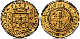 Jose I gold 4000 Reis 1764-(L) AU55 NGC, Lisbon mint, KM171.2, LMB-319, Guimaraes-1764-2.2. Third Type, JOSEPHUS/DOMINVS, variety with no dot above de...