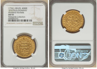 Jose I gold "Inverted Reverse" 4000 Reis 1774-(L) AU55 NGC, Lisbon mint, KM171.2, LMB-324a, Guimaraes-1774-1.1. Third Type, JOSEPHUS/DOMINVS, variety ...