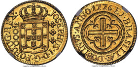 Jose I gold "Inverted Reverse" 4000 Reis 1776-(L) UNC Details (Reverse Spot Removed) NGC, Lisbon mint, KM171.2, LMB-326a, Guimaraes-1776-1.1. Third Ty...