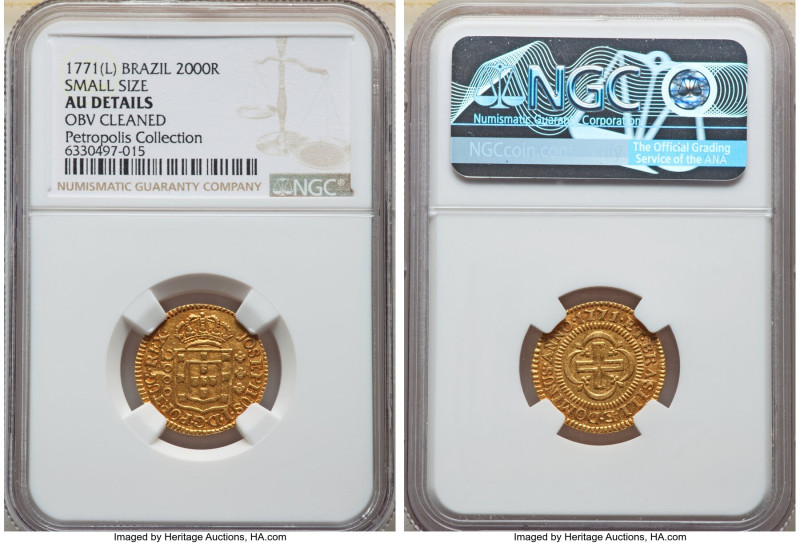 Jose I gold "Reduced Size" 2000 Reis 1771-(L) AU Details (Obverse Cleaned) NGC, ...