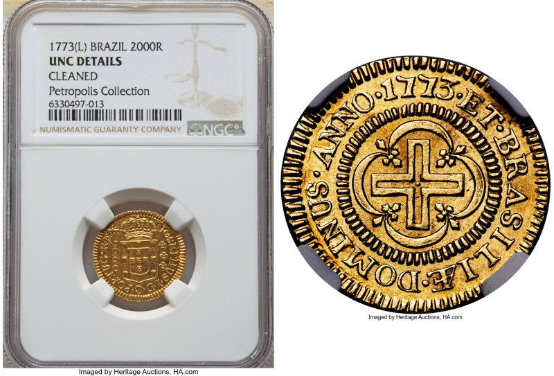 Jose I gold "Reduced Size" 2000 Reis 1773-(L) UNC Details (Cleaned) NGC, Lisbon ...