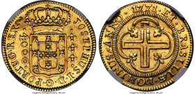 Jose I gold 4000 Reis 1771-(L) AU Details (Cleaned) NGC, Lisbon mint, KM171.3, LMB-332, Guimaraes-1771-1.1. Fourth Type, JOSEPHUS/DOMINUS. Presenting ...