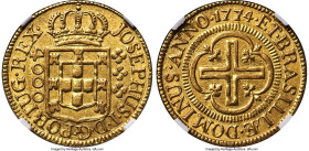 Jose I gold "Inverted Reverse" 4000 Reis 1774-(L) AU58 NGC, Lisbon mint, KM171.4, LMB-334, Guimaraes-1774-1.1. Fourth Type, JOSEPHUS/DOMINUS. Lightly ...