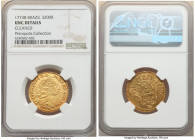 Jose I gold 3200 Reis 1773-B UNC Details (Cleaned) NGC, Bahia mint, KM183.1, LMB-379, Guimaraes-1773-1.1. Not only the first we have handled, but the ...