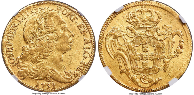 Jose I gold 6400 Reis (Peça) 1751-B/R AU Details (Removed From Jewelry) NGC, Bah...