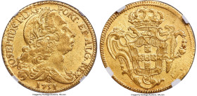 Jose I gold 6400 Reis (Peça) 1751-B/R AU Details (Removed From Jewelry) NGC, Bahia mint, KM172.1, LMB-381, Guimaraes-1751-2.2. First year of issue. On...
