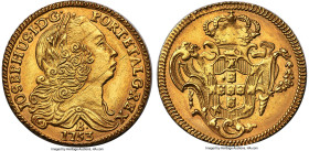 Jose I gold 6400 Reis (Peça) 1753-B AU (Altered Surface), Bahia mint, KM172.1, LMB-383, Guimaraes-1753-1.1. 14.34gm. A fully rendered representative w...
