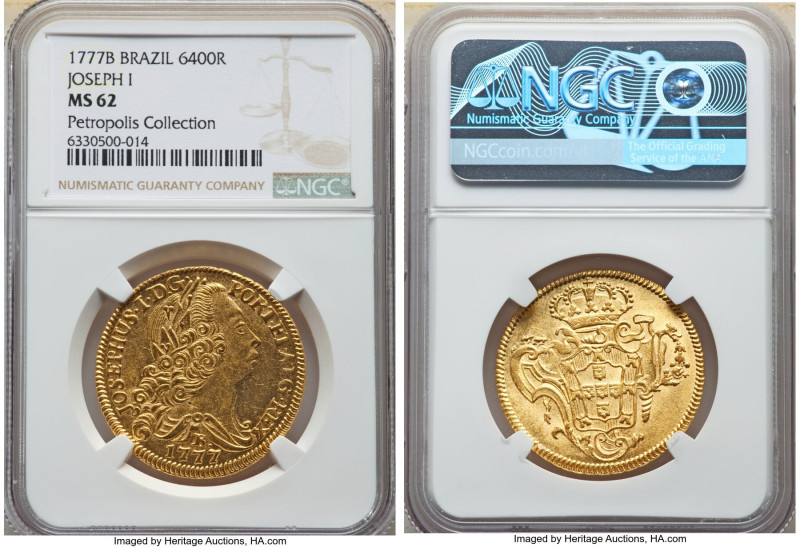 Jose I gold 6400 Reis (Peça) 1777-B MS62 NGC, Bahia mint, KM172.1, LMB-407, Guim...