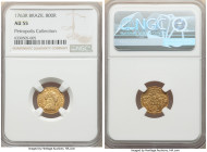 Jose I gold 800 Reis 1763-R AU55 NGC, Rio de Janeiro mint, KM180.2, LMB-409, Guimaraes-1763-1.1. A jewel displaying precisely struck motifs that adorn...