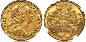 Jose I gold 6400 Reis (Peça) 1752-R MS63 NGC, Rio de Janeiro mint, KM172.2, LMB-420, Guimaraes-1752-2.2. No dot after REX variety. A Choice Mint State...