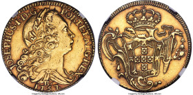Jose I gold 6400 Reis (Peça) 1757-R AU53 NGC, Rio de Janeiro mint, KM172.2, LMB-425, Guimaraes-1757-1.1. Wholly original, preserving detailed motifs a...