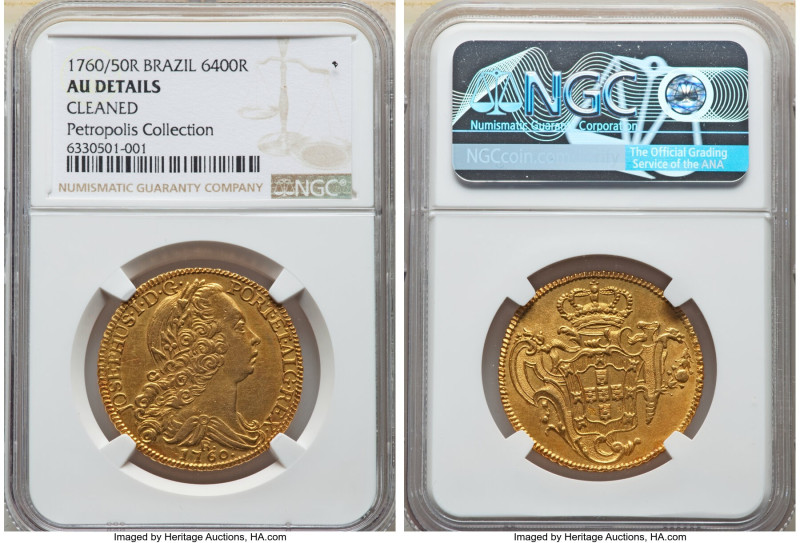 Jose I gold 6400 Reis (Peça) 1760/50-R AU Details (Cleaned) NGC, Rio de Janeiro ...