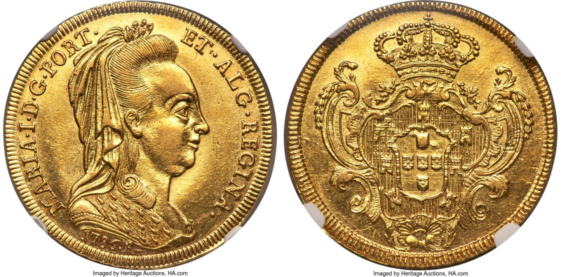 Maria I gold 6400 Reis (Peça) 1786-R AU55 NGC, Rio de Janeiro mint, KM218.1, LMB...