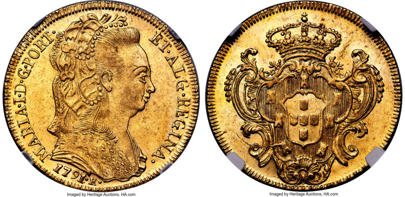 Maria I gold 6400 Reis (Peça) 1791-R MS61 NGC, Rio de Janeiro mint, KM226.1, LMB...