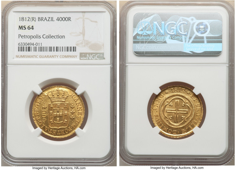 João Prince Regent gold 4000 Reis 1812-(R) MS64 NGC, Rio de Janeiro mint, KM235....